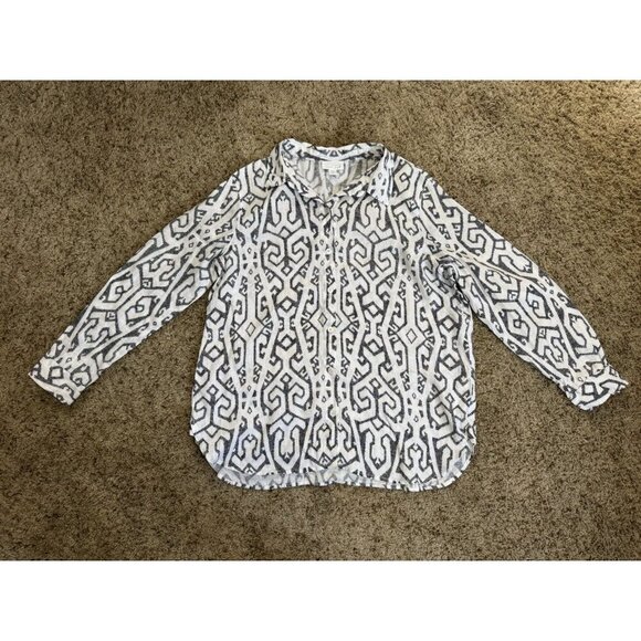 J.JILL Love Linen Button Front Tunic Shirt Ikat Tribal Geometric Print SMALL - Picture 1 of 6